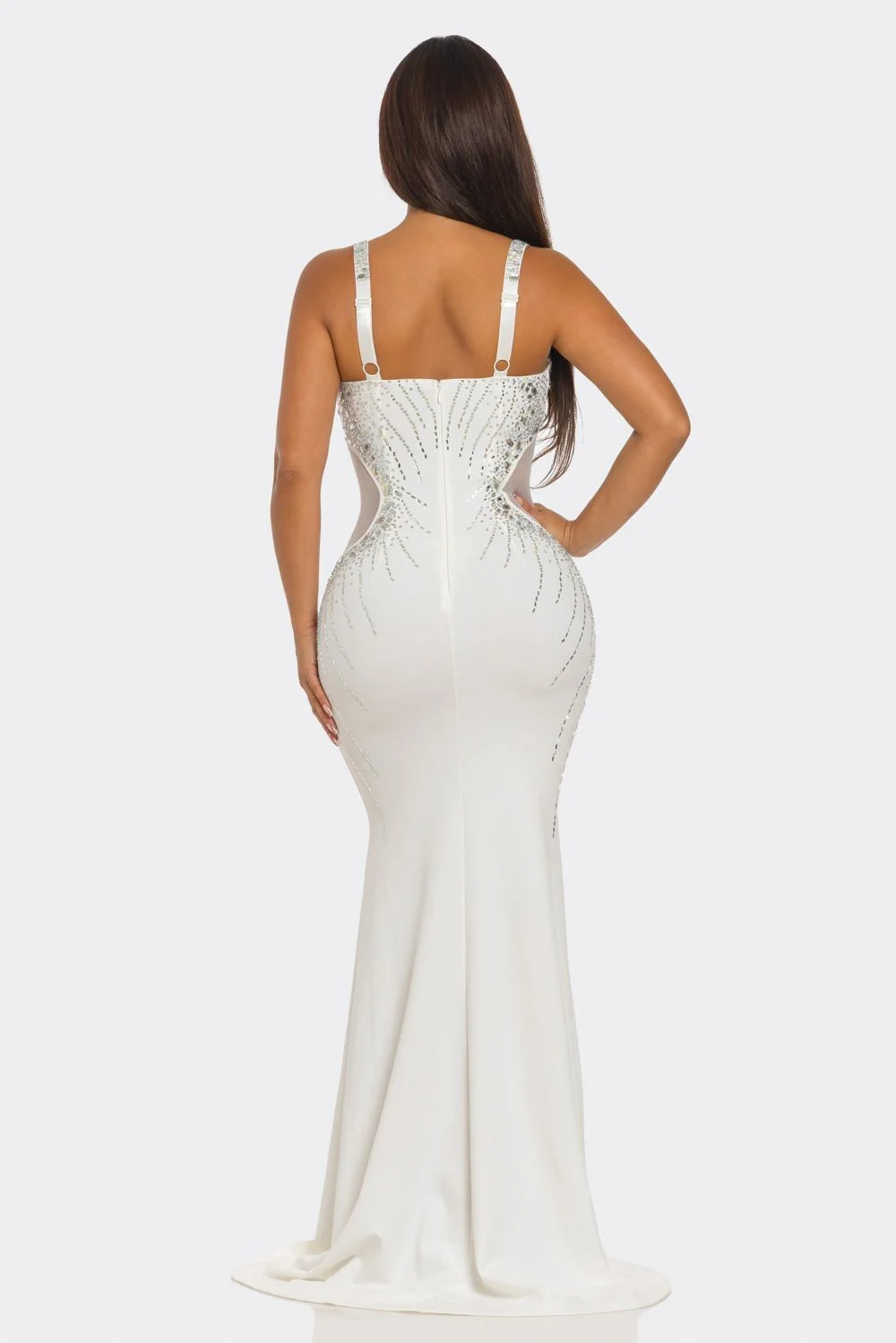 White Rhinestone Embellished Sleek Maxi Dress