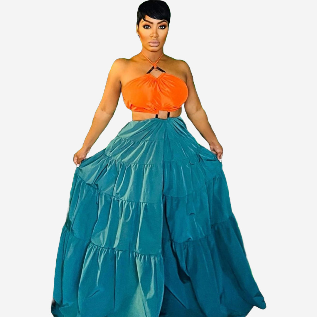 Taffeta Halter Maxi Dress