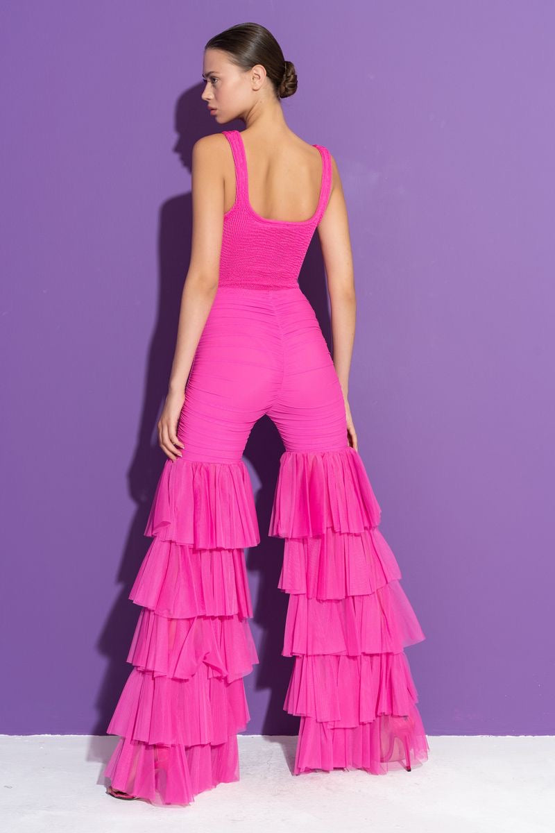 Green layered tulle bell-bottoms