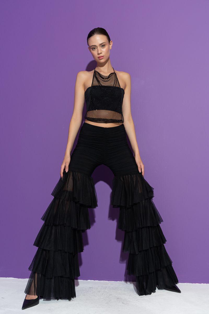 Green layered tulle bell-bottoms