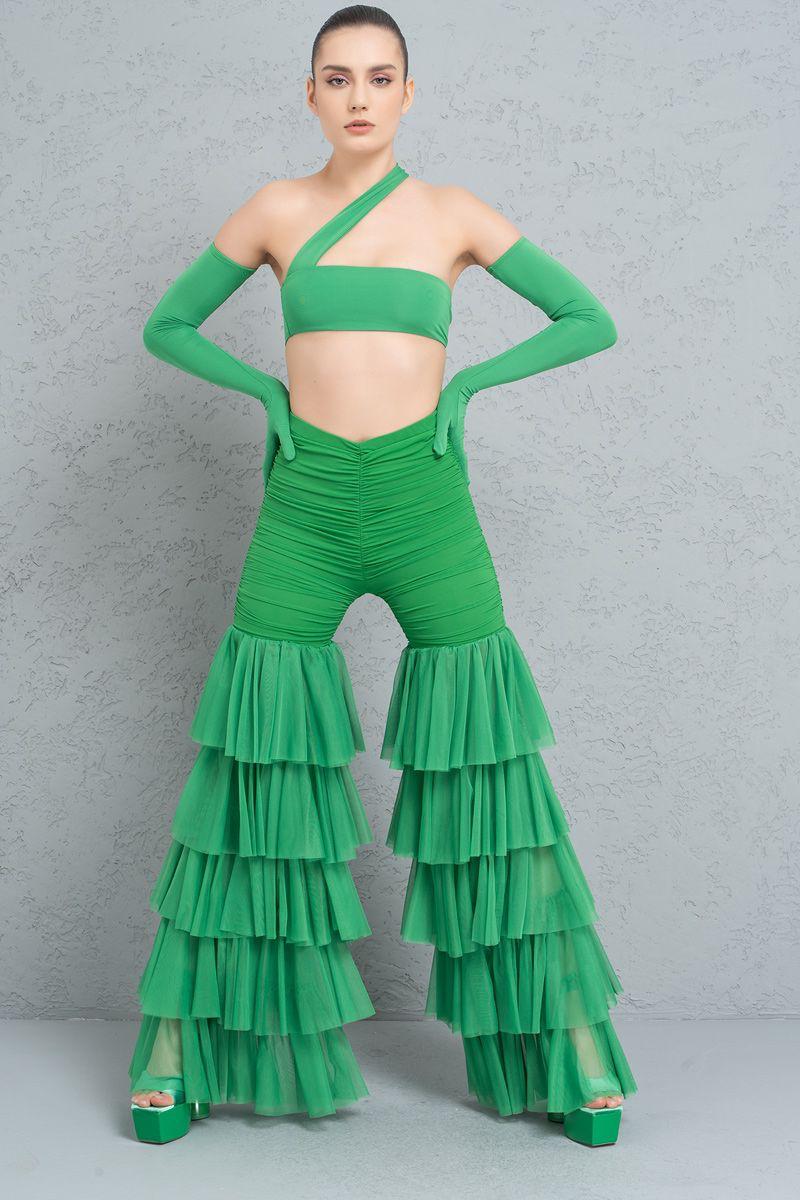 Green layered tulle bell-bottoms