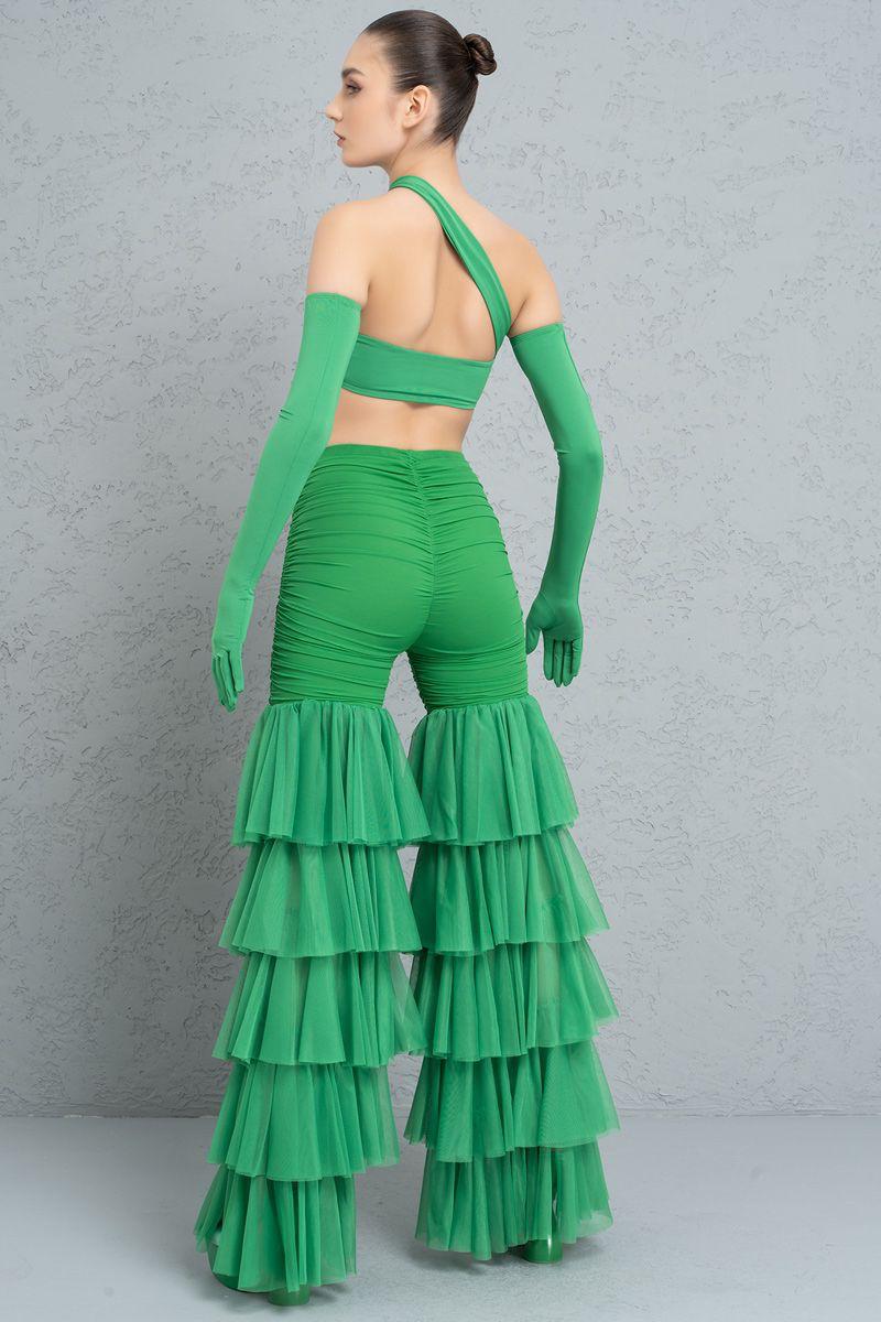 Green layered tulle bell-bottoms