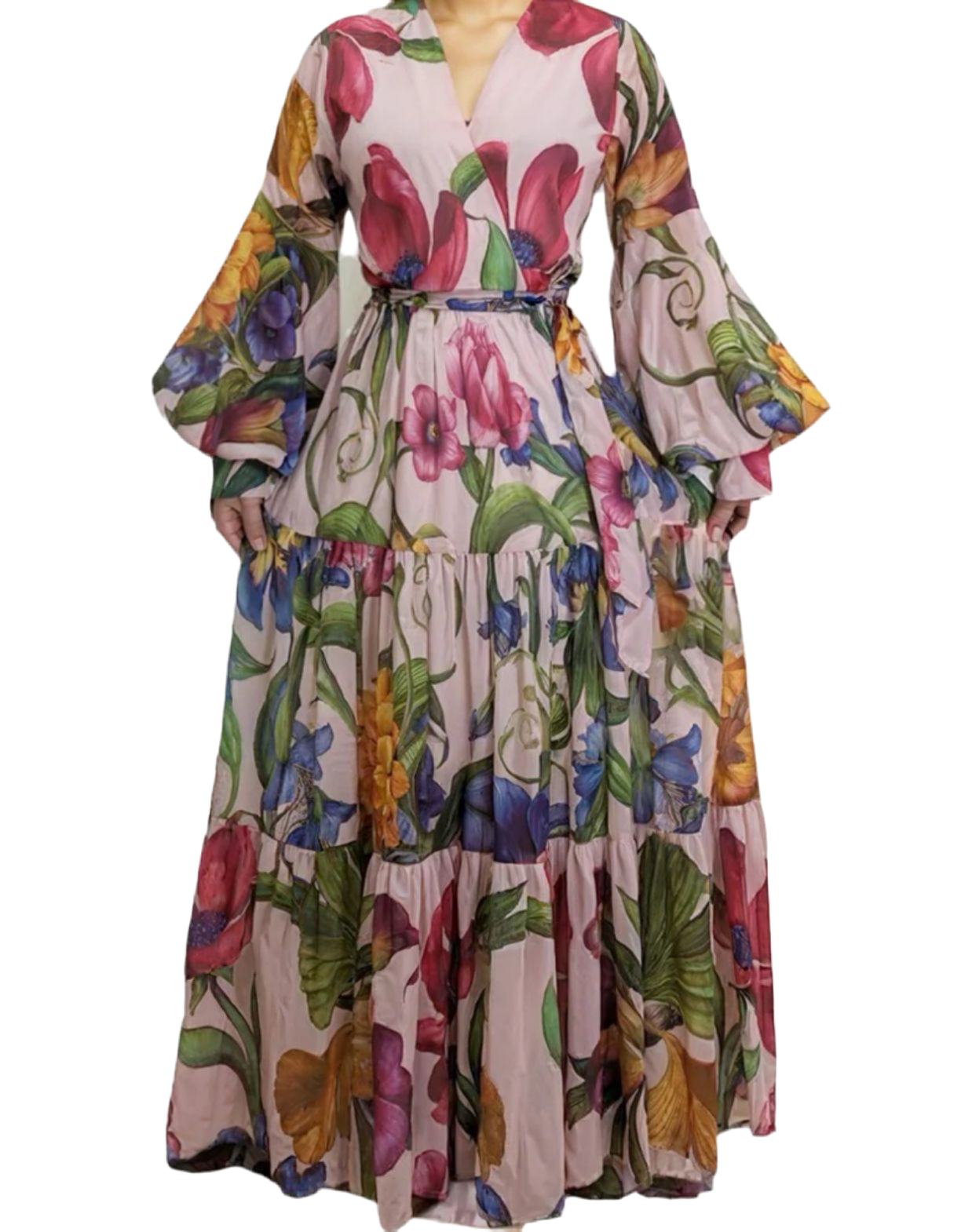 Multicolored flowers, Ruffle Sleeve Dress