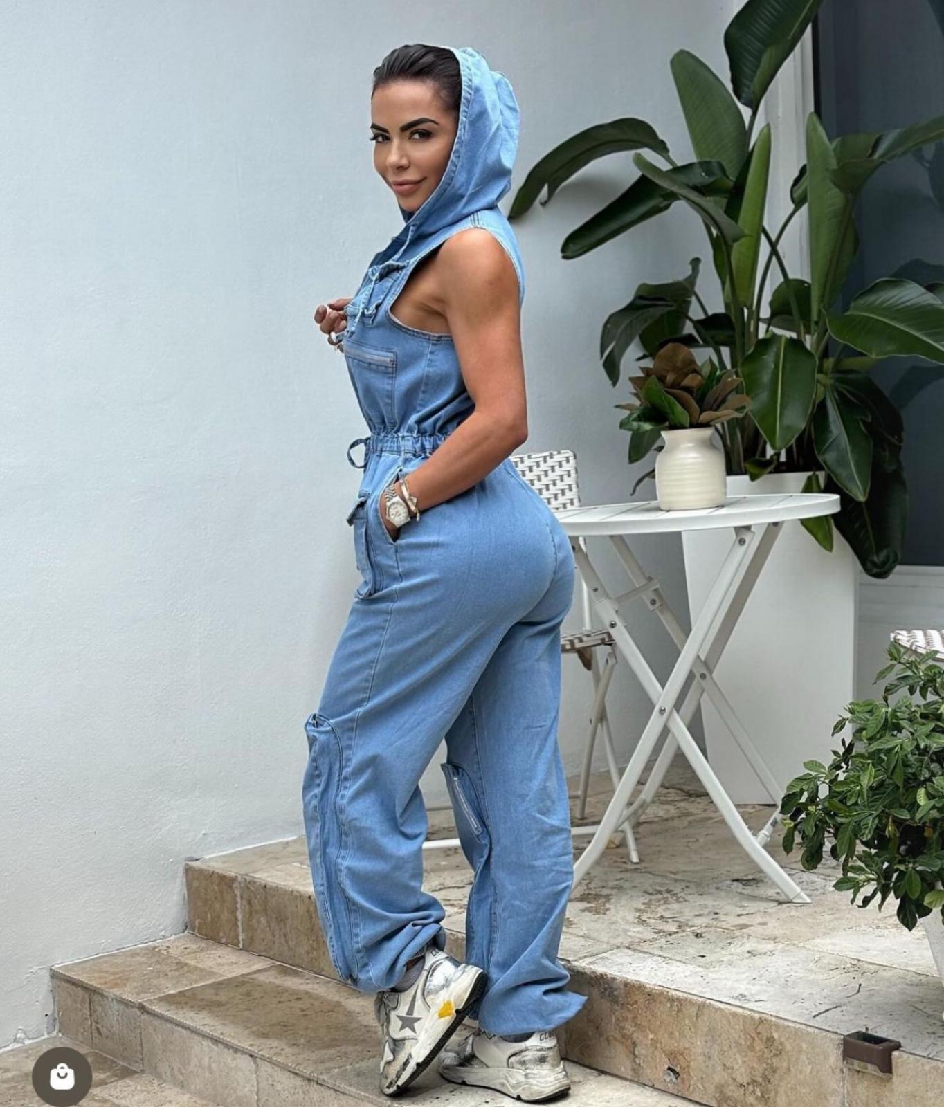 Women Cargo Denim Jumpsuit Pullover